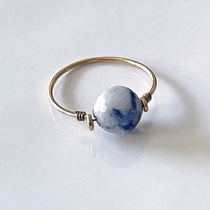 Blue Rutilated Quartz  Wire Ring - 14KGF