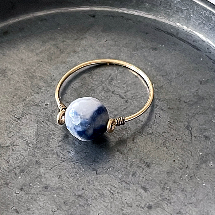 Blue Rutilated Quartz  Wire Ring - 14KGF