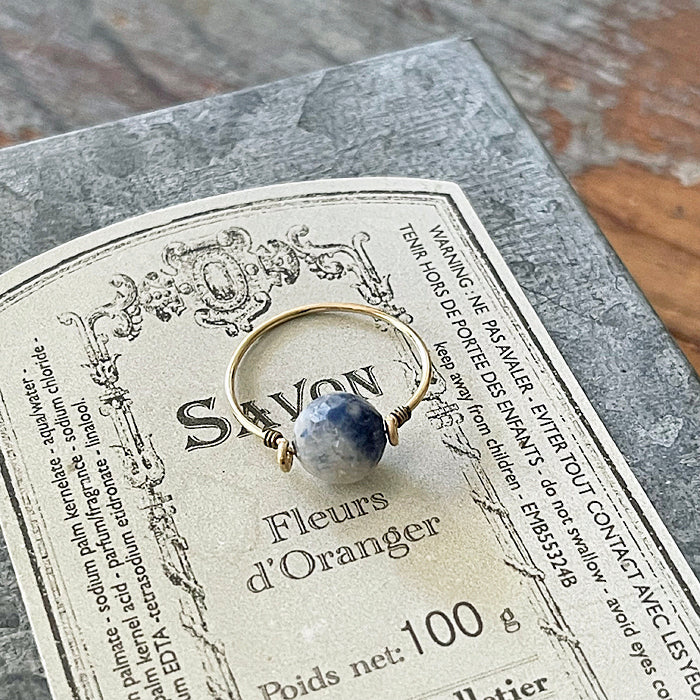 Blue Rutilated Quartz  Wire Ring - 14KGF