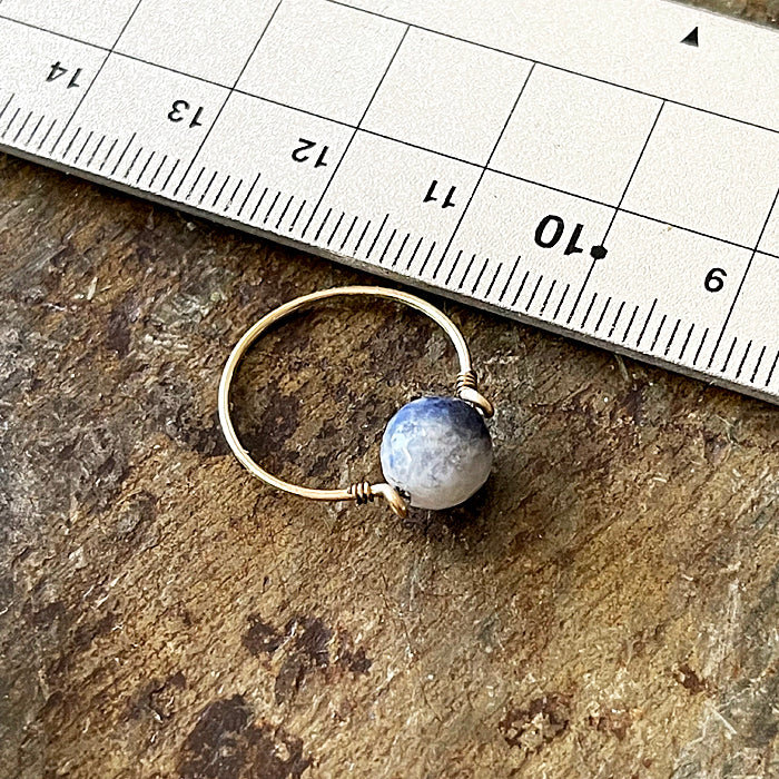 Blue Rutilated Quartz  Wire Ring - 14KGF