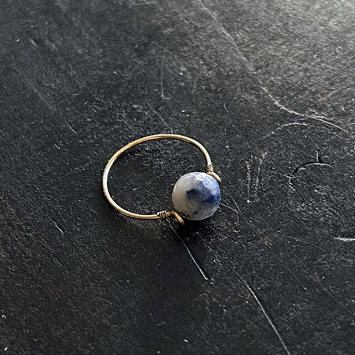 Blue Rutilated Quartz  Wire Ring - 14KGF