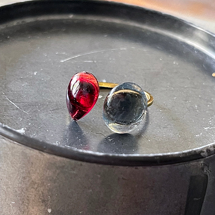 Double Stone Open Ring with Garnet and Blue Fluorite