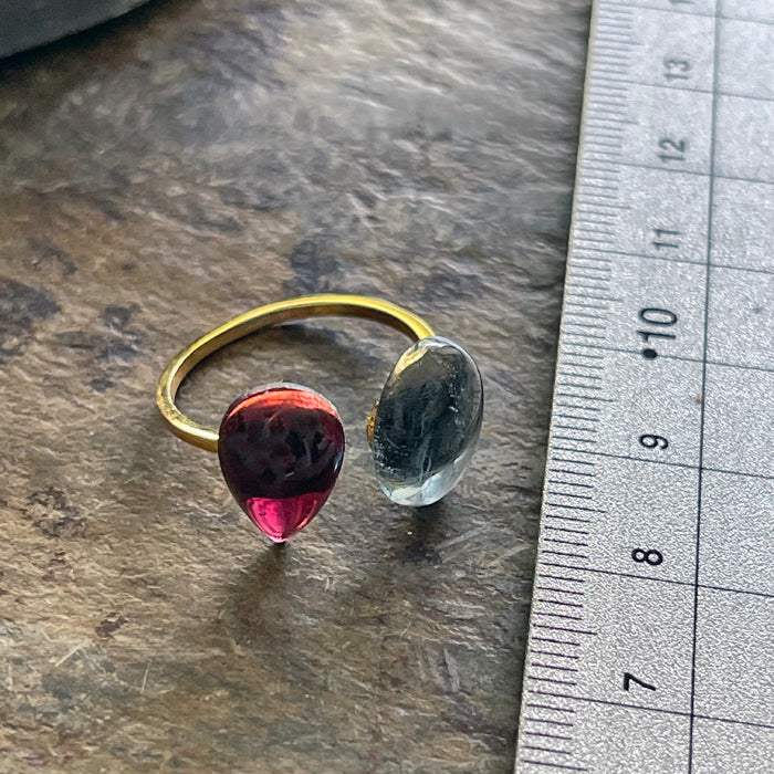 Double Stone Open Ring with Garnet and Blue Fluorite