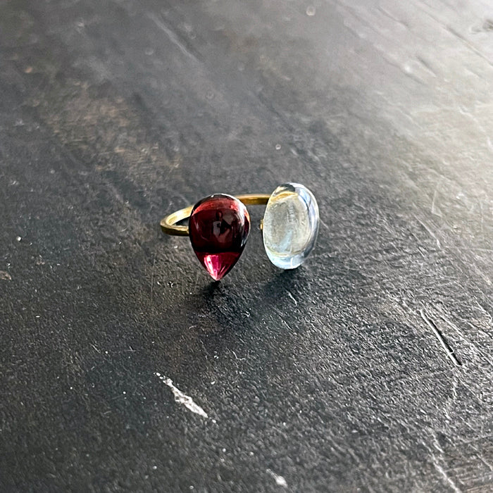 Double Stone Open Ring with Garnet and Blue Fluorite