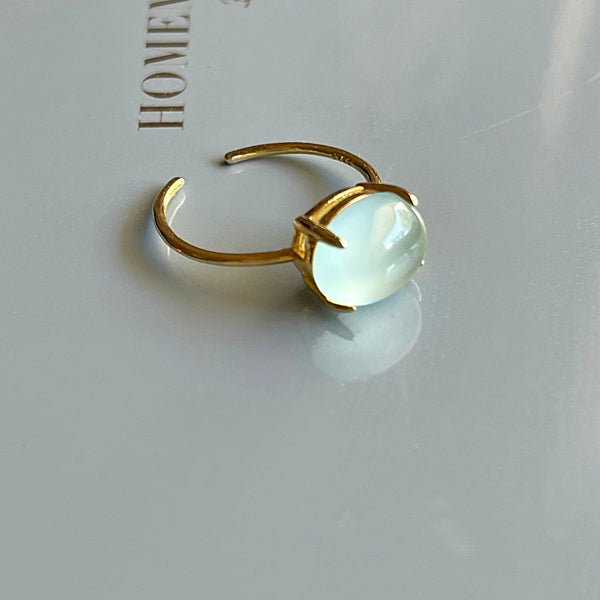 Sea Blue Chalcedony Oval Ring  - Adjustable -  K18 GP over Silver 925