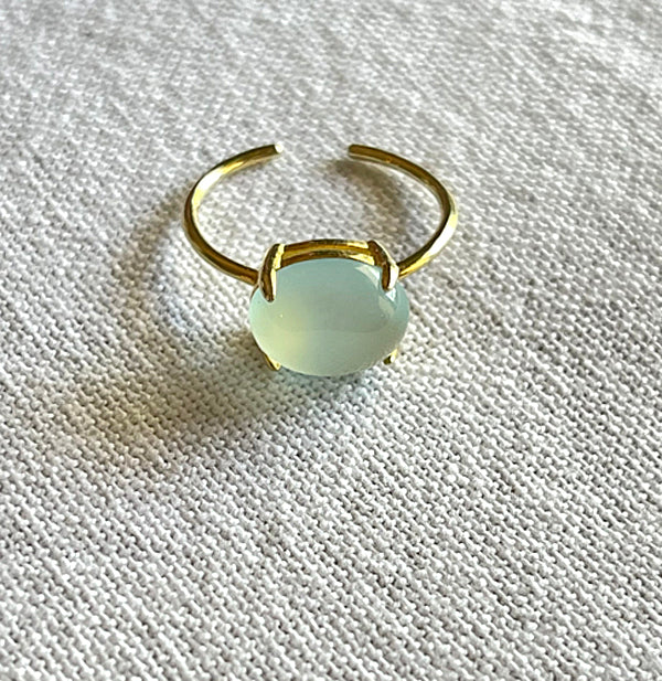 Sea Blue Chalcedony Oval Ring  - Adjustable -  K18 GP over Silver 925