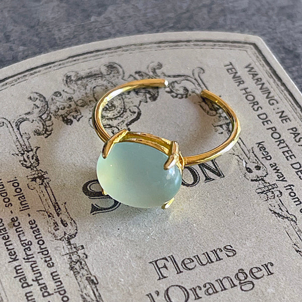 Sea Blue Chalcedony Oval Ring  - Adjustable -  K18 GP over Silver 925