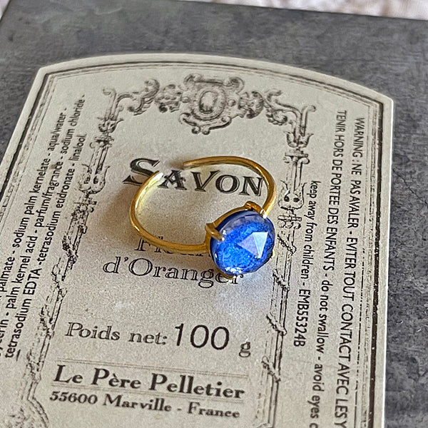 Lapis Lazuli x Crystal Rose Cut Cabochon Ring  - Adjustable -  GP-K18 over Silver 925