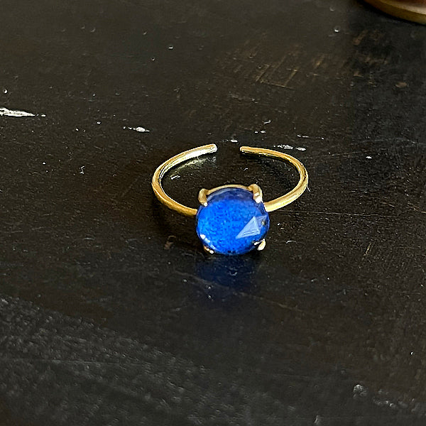 Lapis Lazuli x Crystal Rose Cut Cabochon Ring  - Adjustable -  GP-K18 over Silver 925