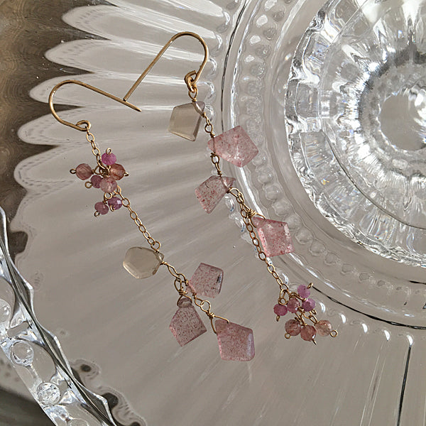 Pink Epidote Slice and Pink Sapphire Earrings  - 14KGF