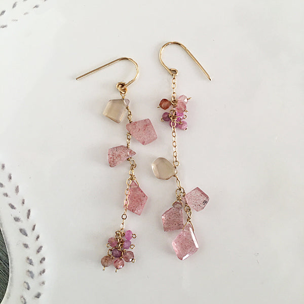 Pink Epidote Slice and Pink Sapphire Earrings  - 14KGF