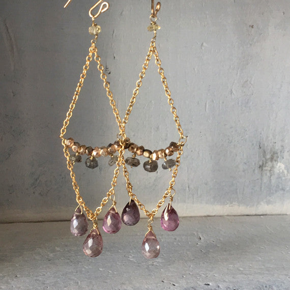 Chain Chandelier Earrings with Lavender Quartz - 14KGF