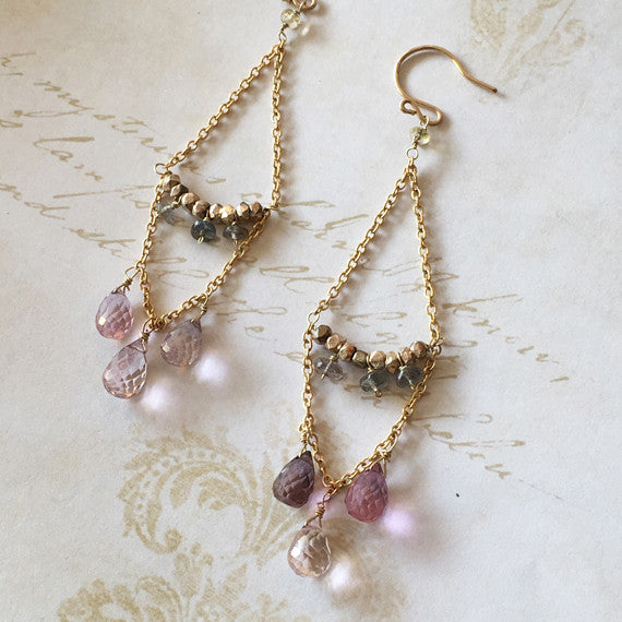 Chain Chandelier Earrings with Lavender Quartz - 14KGF