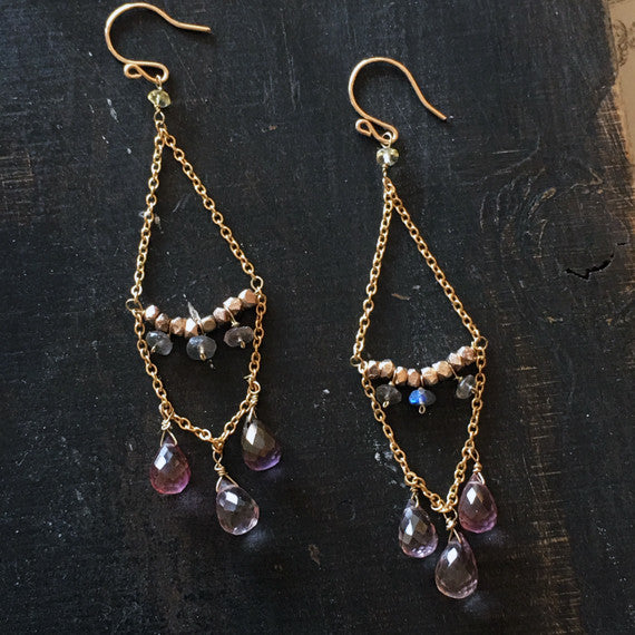 Chain Chandelier Earrings with Lavender Quartz - 14KGF