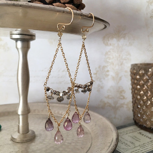 Chain Chandelier Earrings with Lavender Quartz - 14KGF